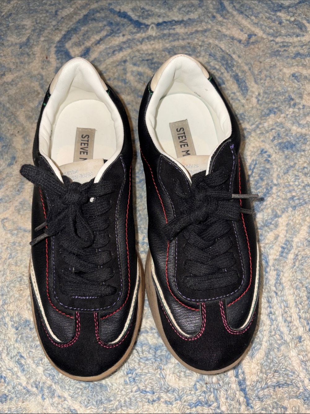 Steve Madden Black Sneakers with Pink Stitching and White Trim